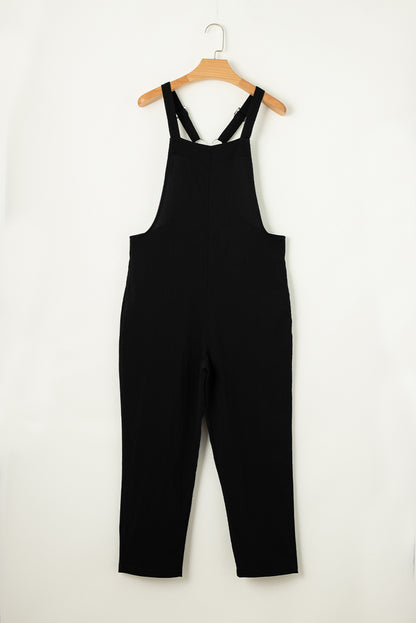 Adjustable Buckle Straps Cropped Jumpsuit | Black