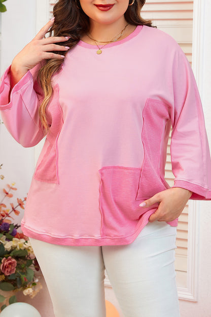 Oversized Patched High Low Bracelet Sleeve Plus Size T Shirt | Bonbon