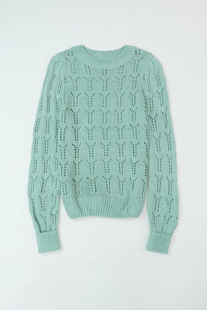 Sheer Knitted Pointelle Sweater | Green