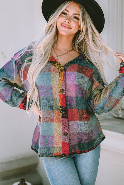 Brushed Checked Western Buttoned Jacket | Multicolour