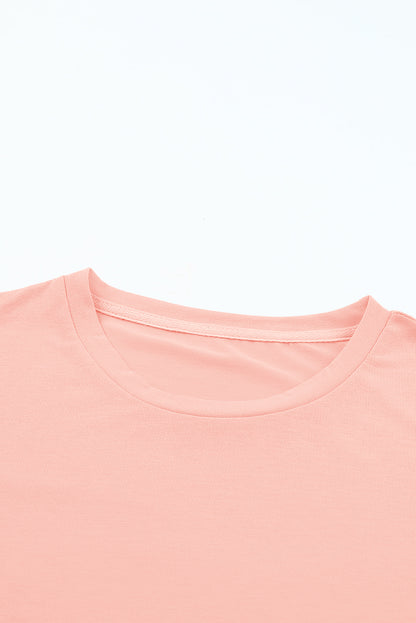 Casual Plain Crew Neck Tee | Pink