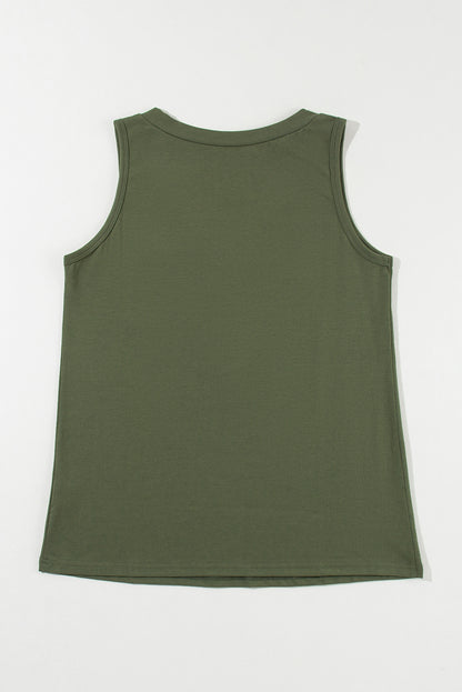 Half Button V Neck Patched Pocket Tank Top | Jungle Green