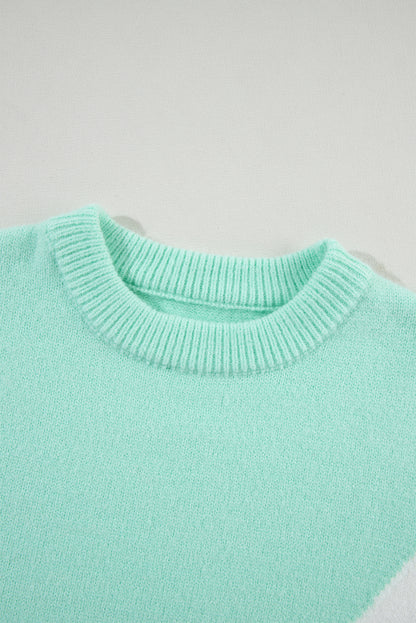 Chevron Colourblock Ribbed Knit Drop Shoulder Sweater | Green