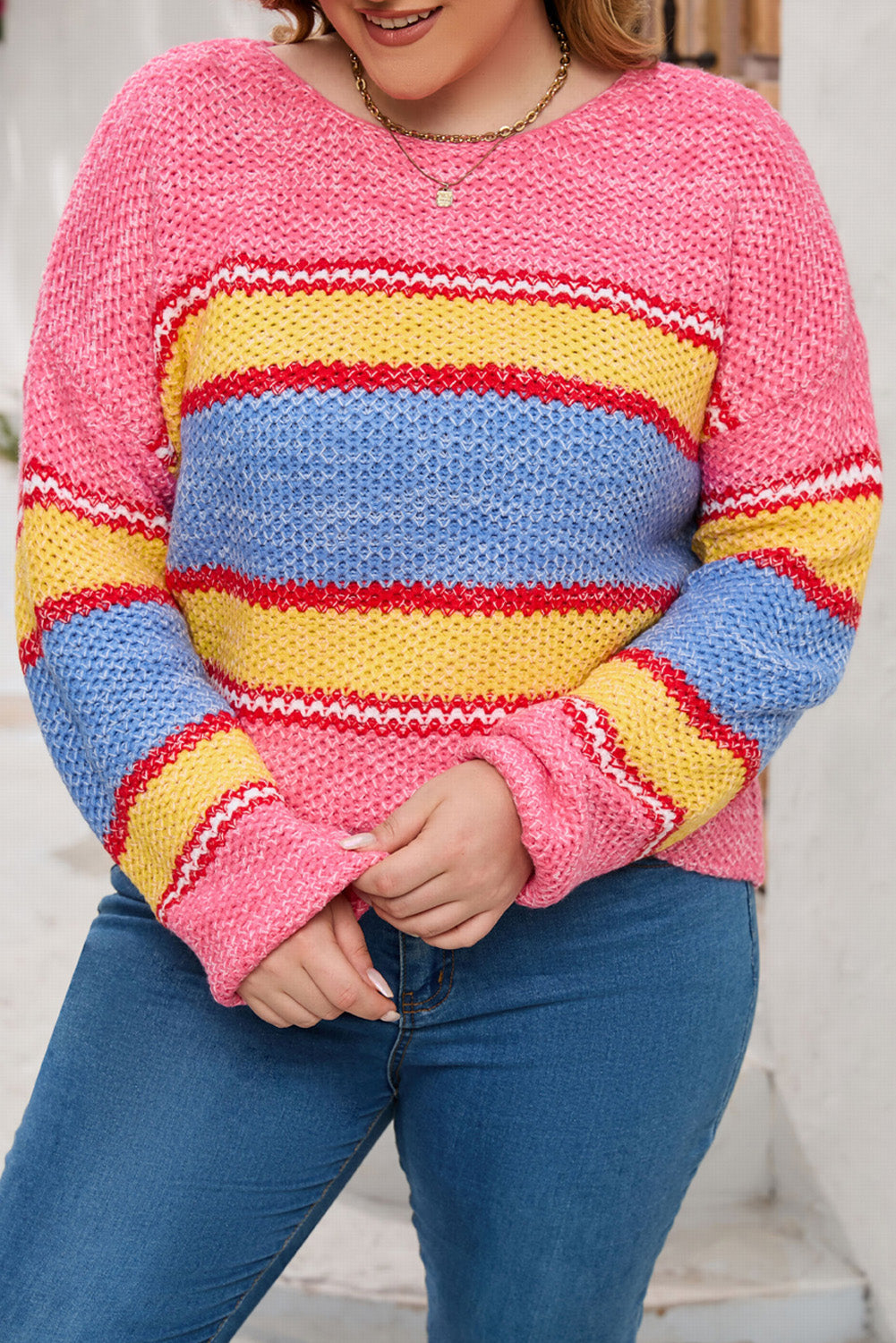 Plus Size Stripe Oversized Sweater | Pink