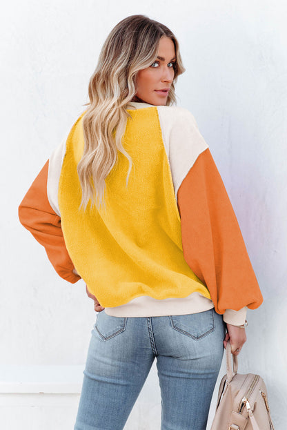 Colourblock Long Sleeve Pullover Fleece Sweatshirt | Orange