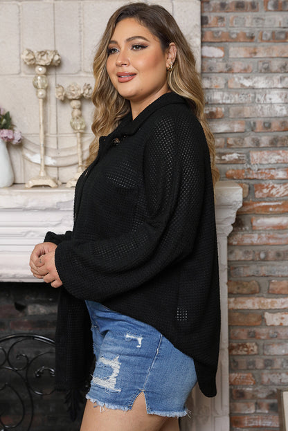 Plus Size Chest Pocket Waffle Knit Shirt | Black