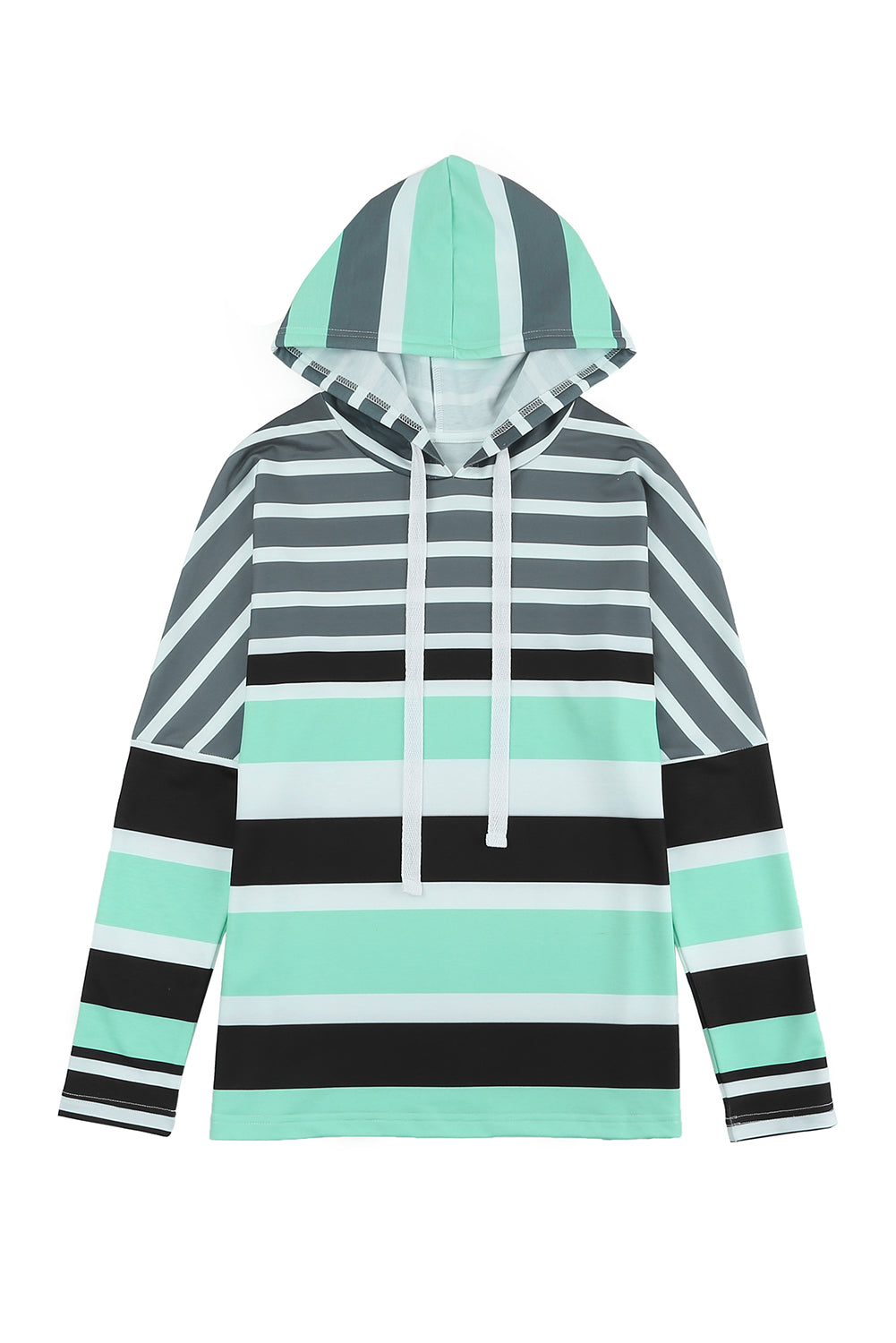 Striped Drawstring Long Sleeve Hoodie | Green