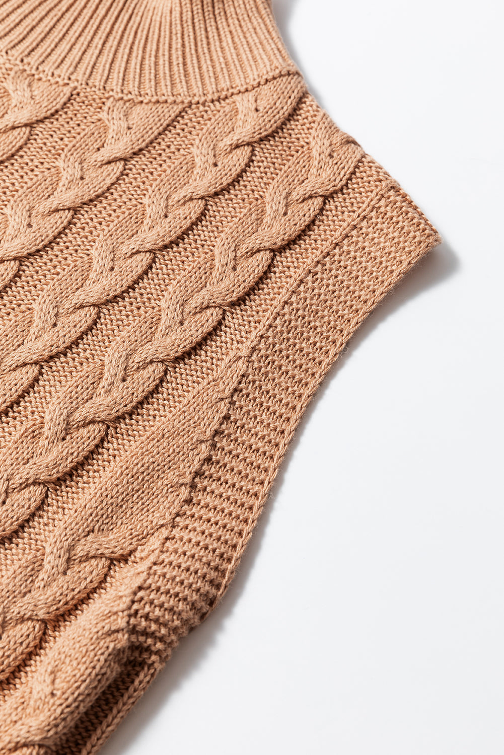 Solid Colour Cable Knit High Neck Tank Top | Light French Beige