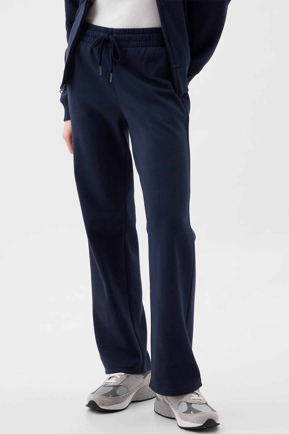 Solid Colour Fleece Lined Drawstring Waist Casual Pants | Navy Blue