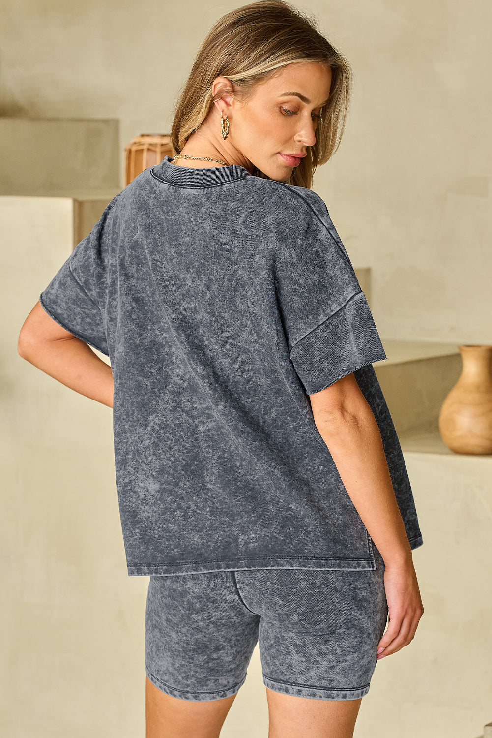 Mineral Washed Oversized T Shirt And Shorts Set | Black