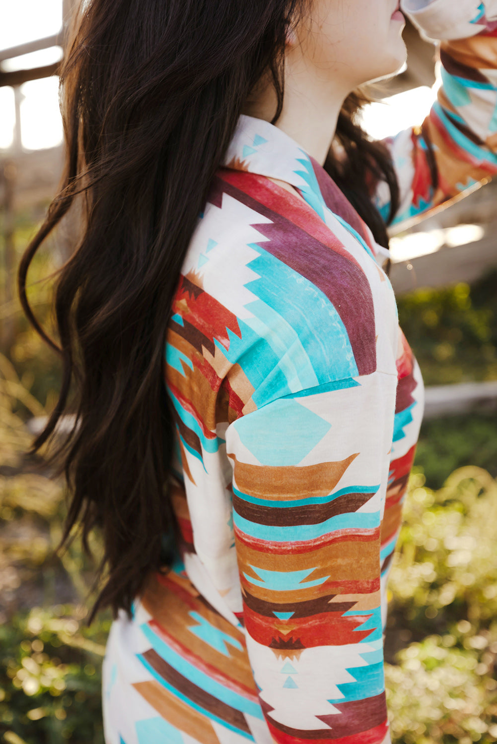 Aztec Print Buttoned Pocket Chest Long Sleeve Shirt | Multicolour