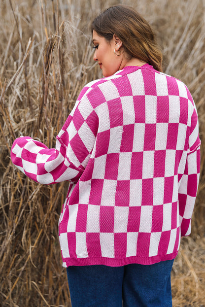 Checkered Pattern Open Front Plus Size Cardigan | Bonbon