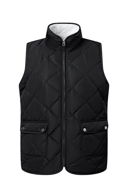 Fleece Lined Quilted Zip Up Vest Coat | Black