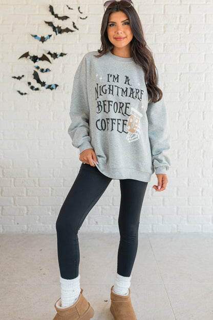 I'M A Nightmare Before Coffee Graphic Crewneck Sweatshirt | Gray