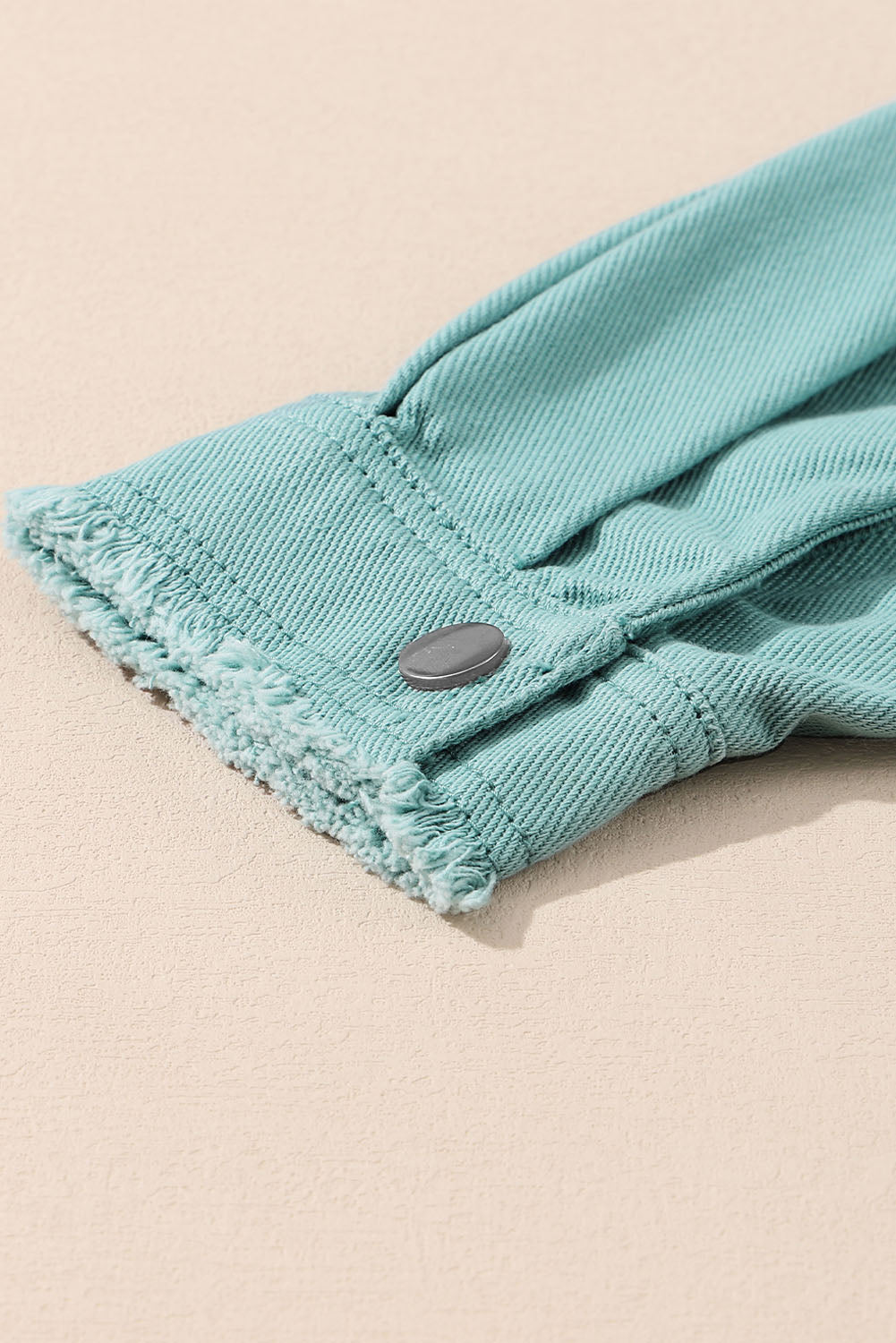 Frayed Trim Riveted Denim Jacket | Mist Green