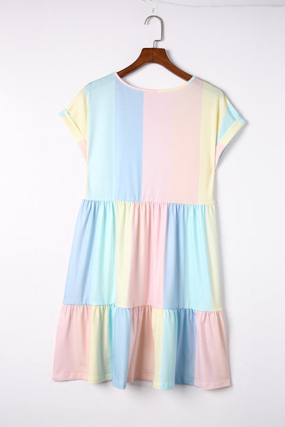 Striped Colour Block Tiered Mini Dress | Multicolour