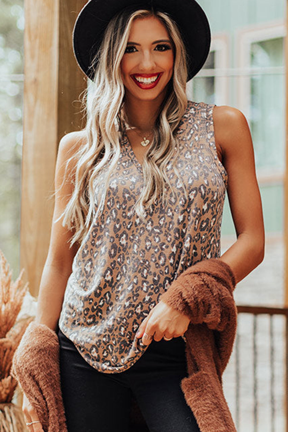 V Neck Tank Top | Leopard