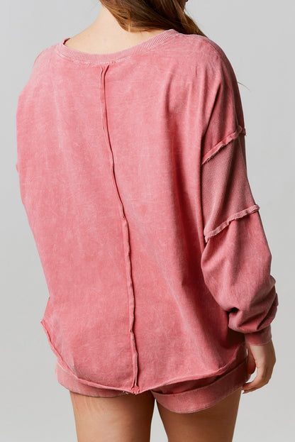 Mineral Wash Patchwork Exposed Seam Sweatshirt | Rose