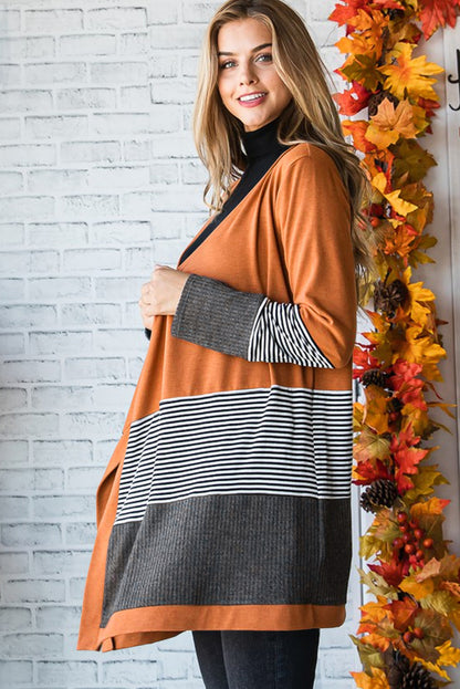 Colourblock Striped Patchwork Open Cardigan | Orange