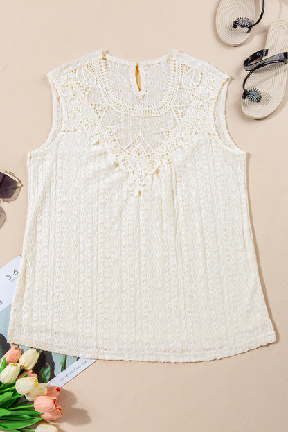 Guipure Lace Crochet Keyhole Back Tank Top | Apricot