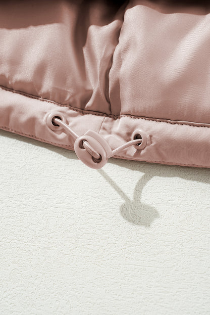 Full Zipper Quilted Puffer Jacket | Apricot Pink