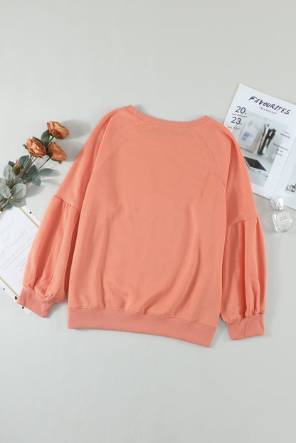 Raglan Patchwork Sleeve Pullover Sweatshirt | Orange