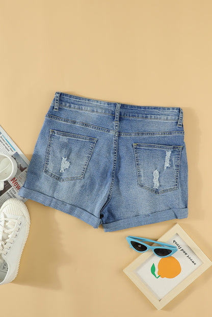 Vintage Faded And Distressed Denim Shorts | Sky Blue