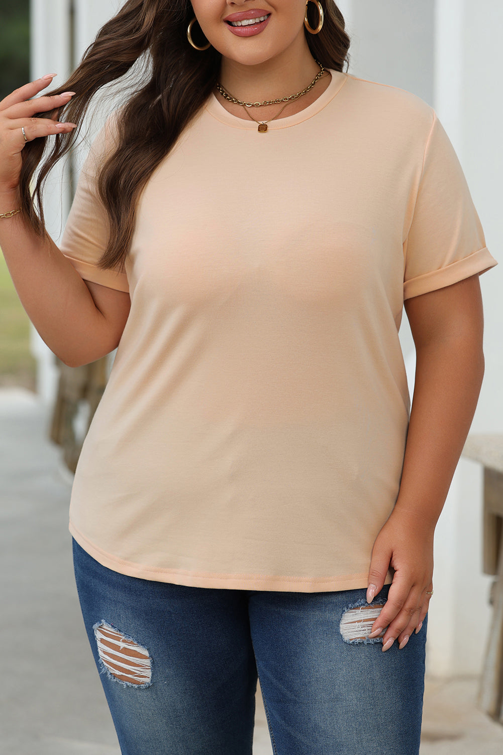 Casual Plain Crew Neck Tee | Khaki