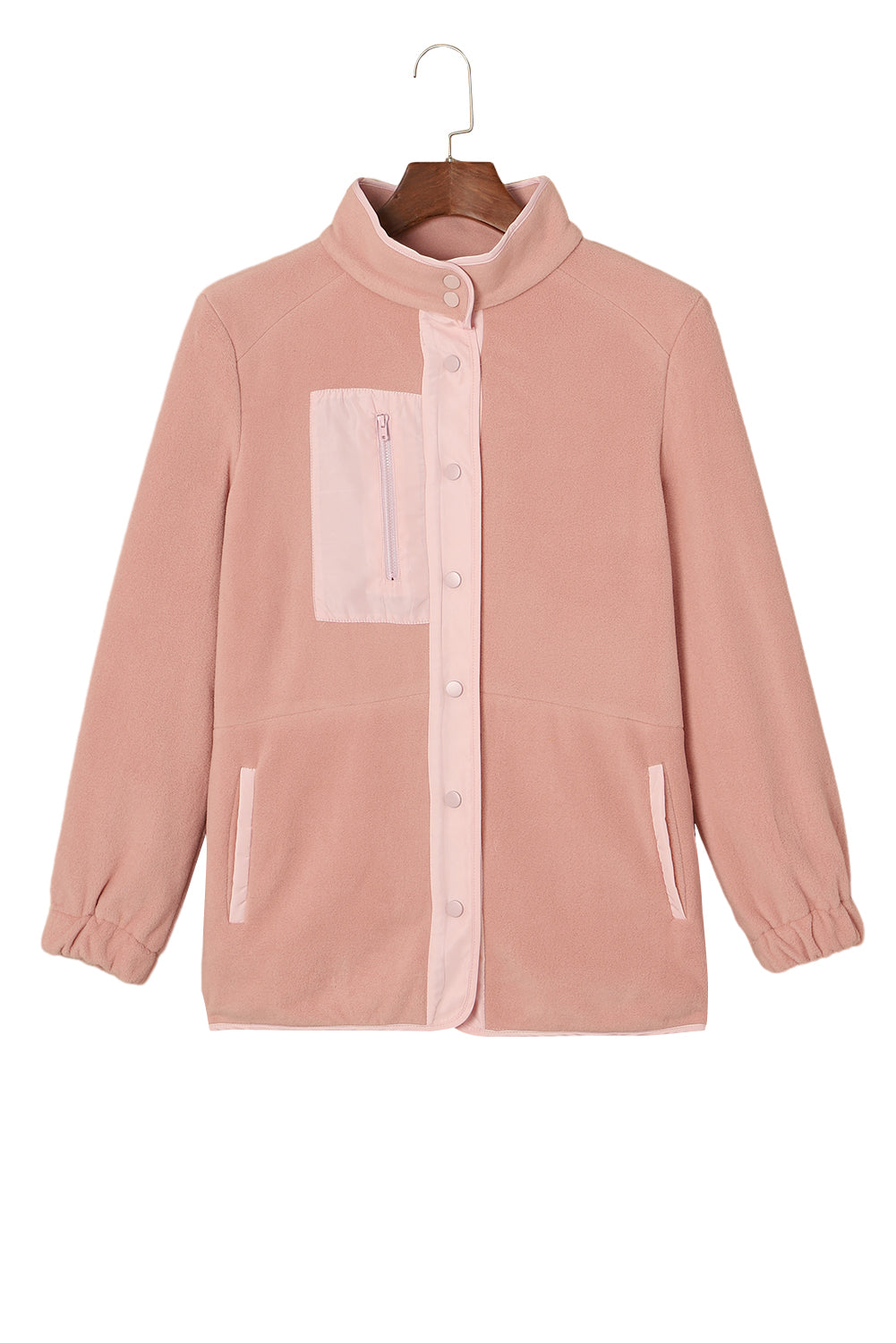 Pink Sherpa Contrast Trim Zipped Pocket Jacket | Apricot Powder