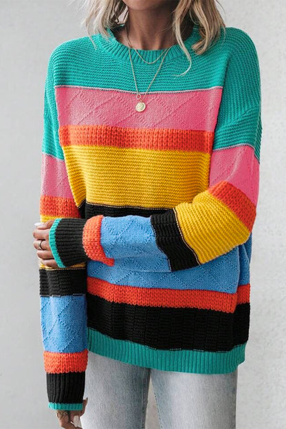 Colourblock Mixed Textured Drop Shoulder Sweater | Yellow