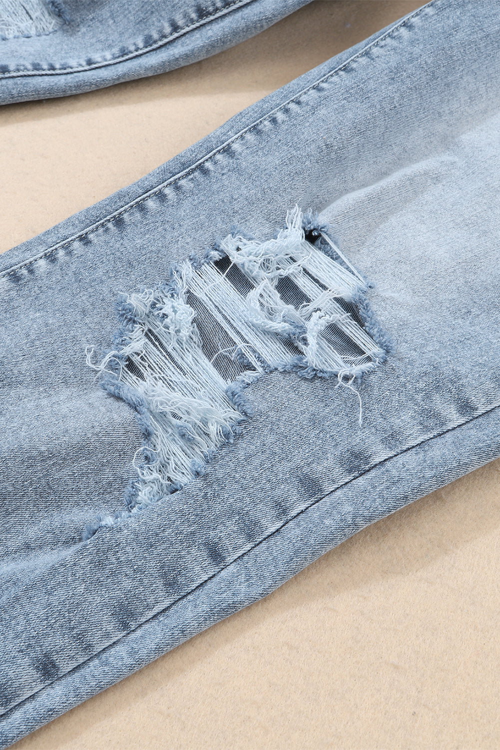 Light Wash Frayed Slim Fit High Waist Jeans | Sky Blue