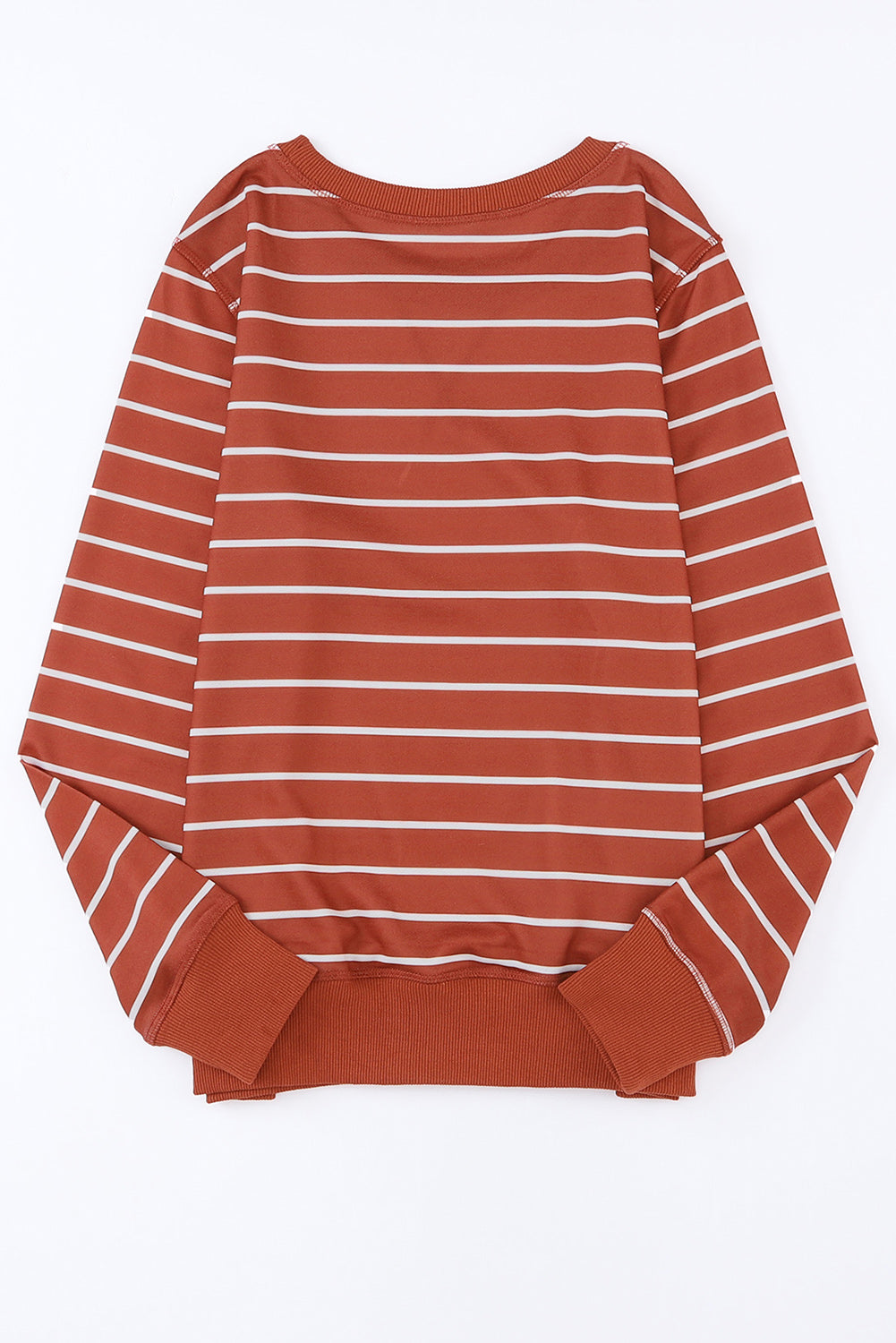 Striped Print Ribbed Trim Long Sleeve Top | Red