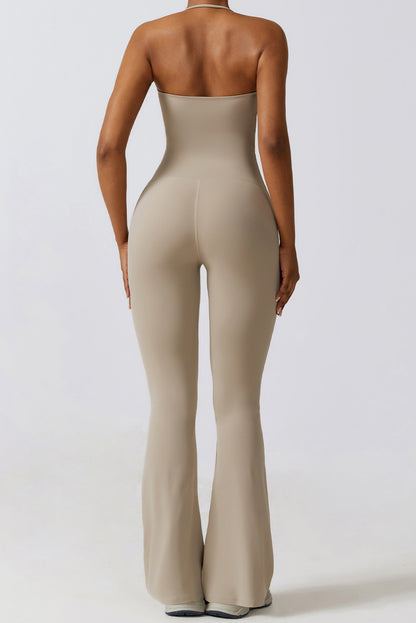 Halter Flared Yoga Jumpsuit | Smoke Gray