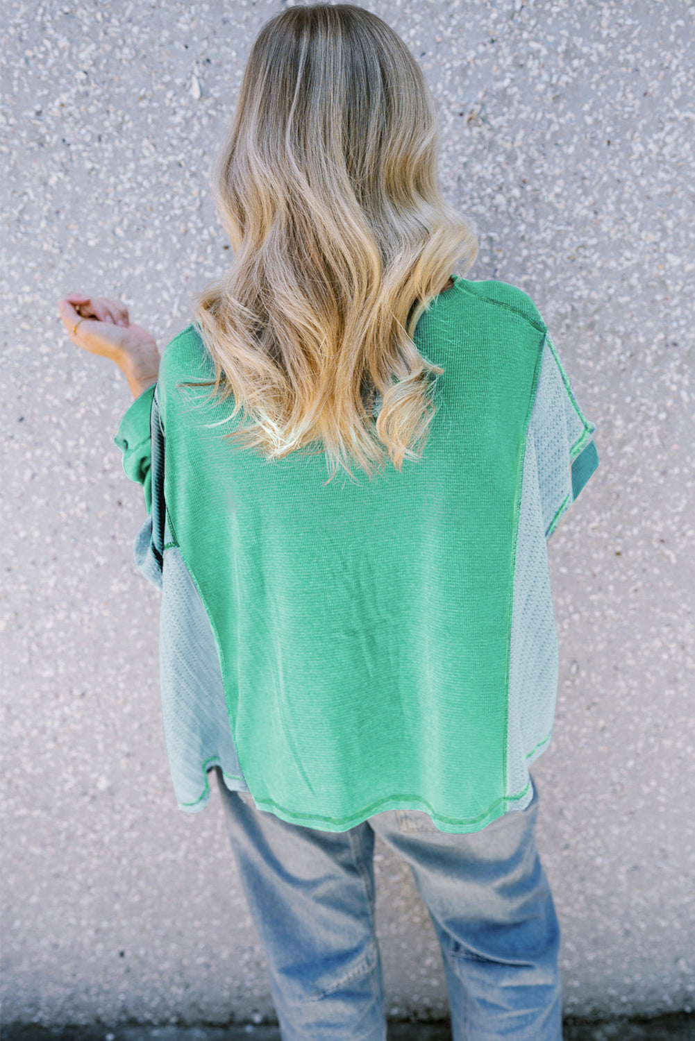 Colourblock Stitching Patchwork Buttoned Long Sleeve Top | Green