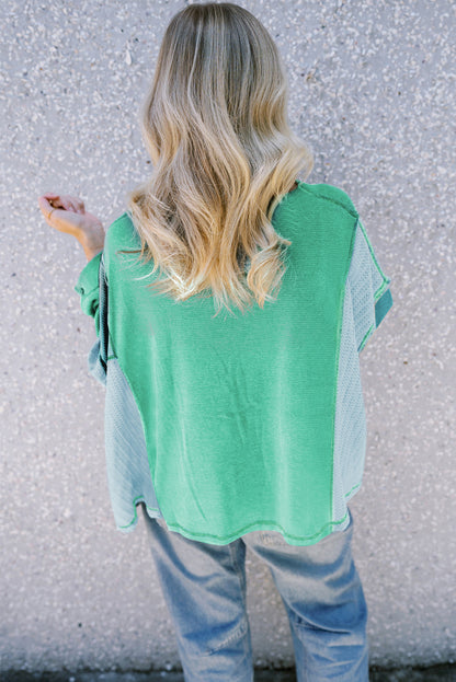 Colourblock Stitching Patchwork Buttoned Long Sleeve Top | Green