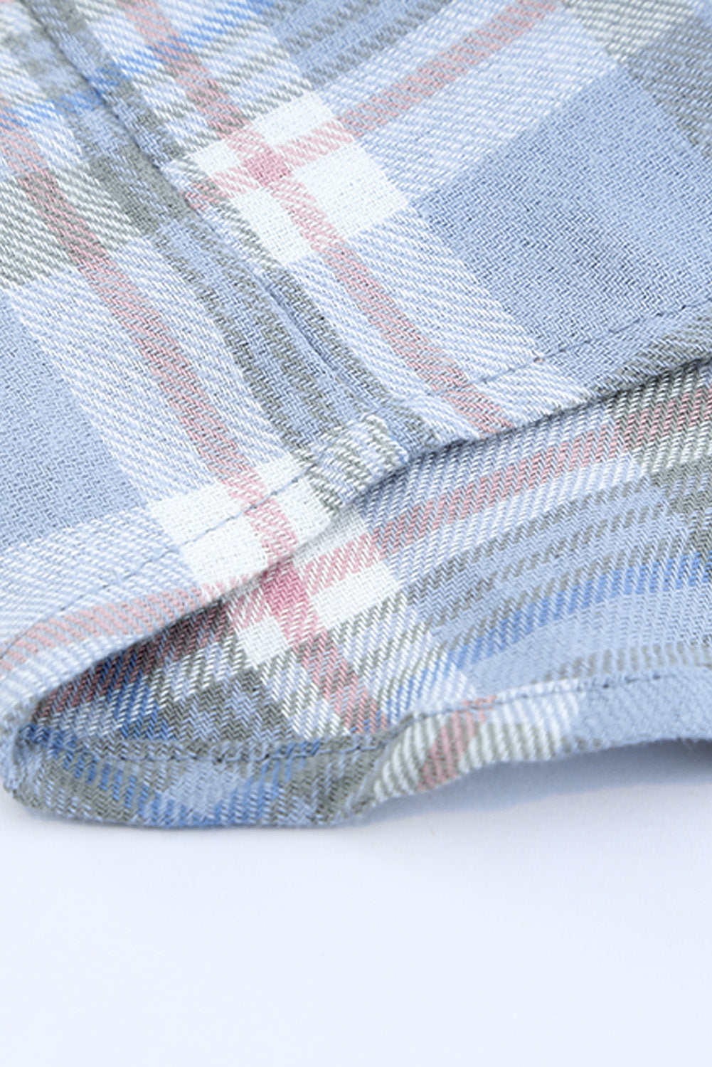 Plaid Print Pocket Drawstring Hooded Jacket | Sky Blue