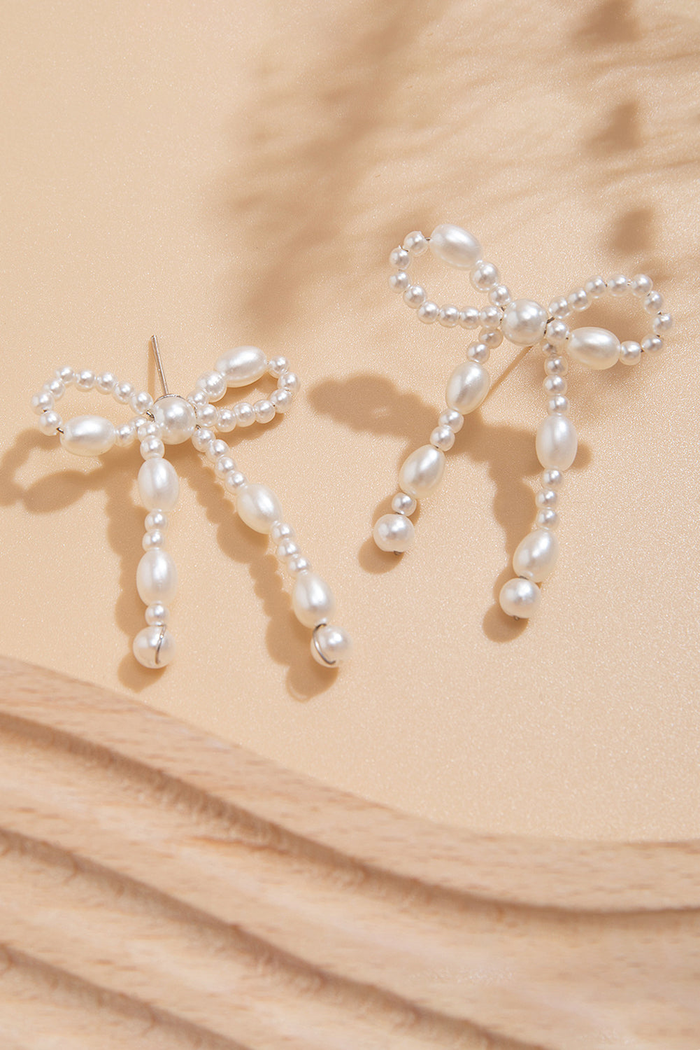 Pearl Beaded Bowknot Studded Earrings | White