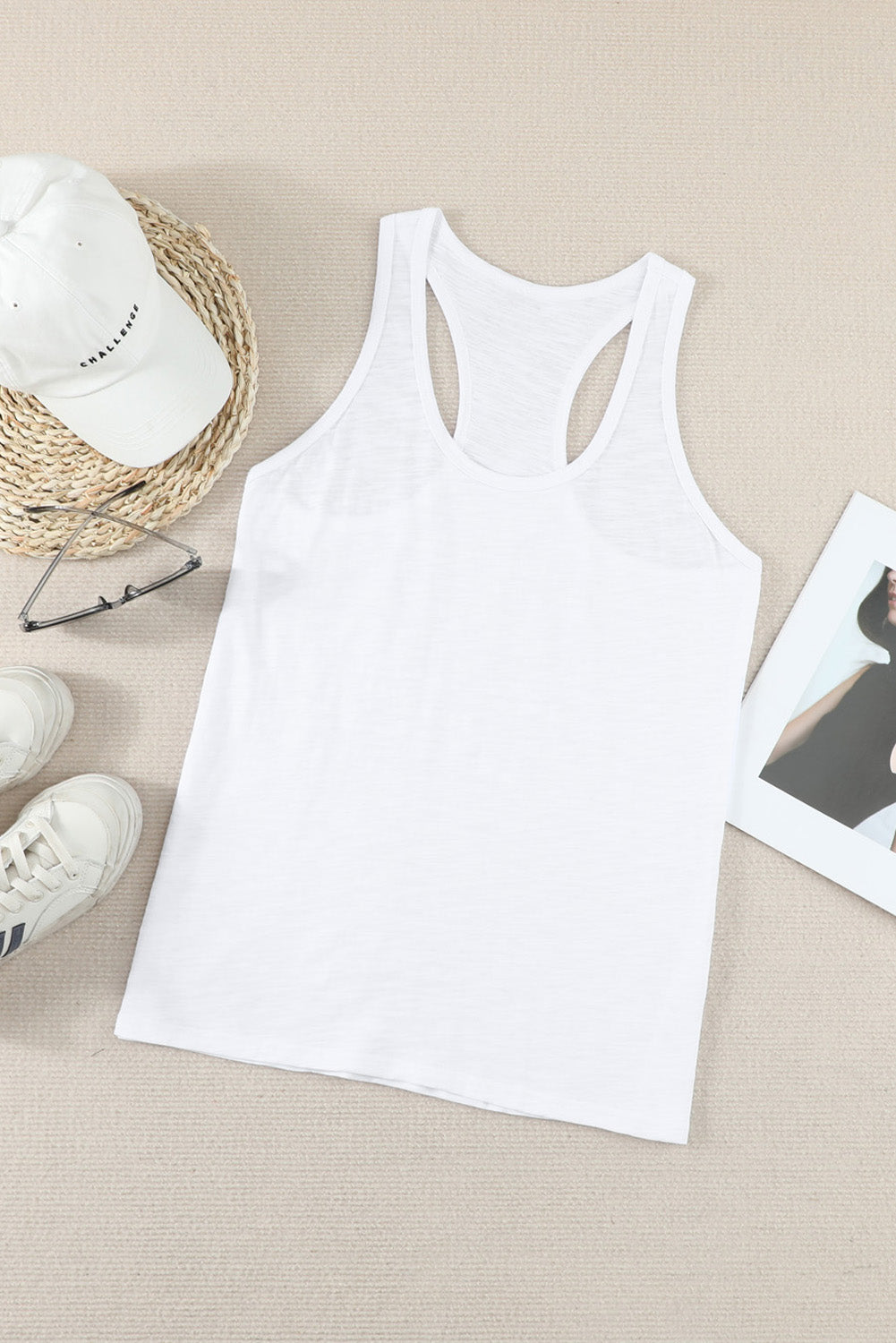 Scoop Neck Basic Solid Tank Top | White