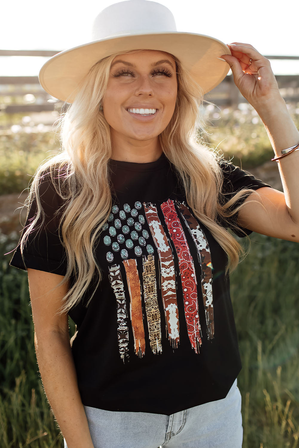 Western American Flag Graphic Tee | Black