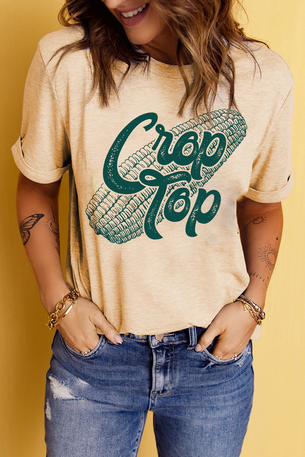 Corn Crop Top Graphic Tee | Khaki