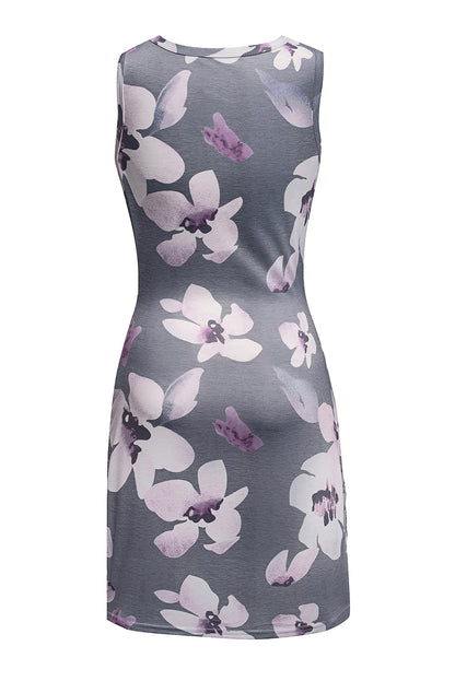 Floral Print Hollow Out Wrap Tie Mini Dress | Gray