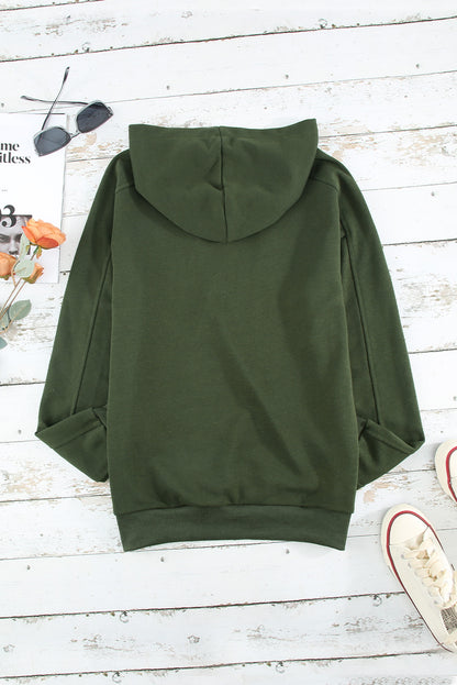 Casual Solid Colour Lace-Up Hoodie | Green