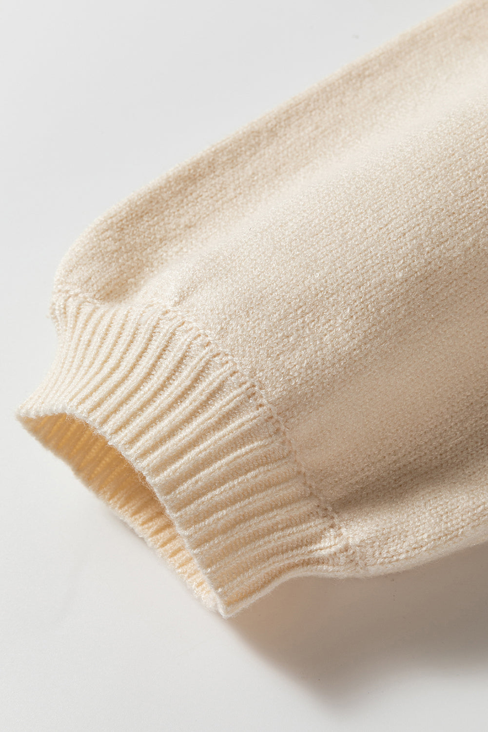 Pleated Sleeve Hollow Detail Button Sweater Cardigan | Apricot