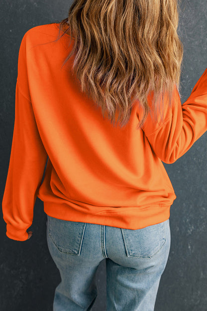 Thanksgiving Gobble Print Round Neck Pullover Sweatshirt | Orange