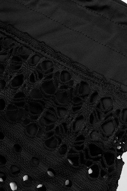 Lace Shorts Attached Swim Bottom | Black