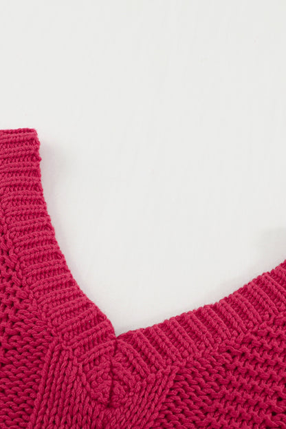 Bubblegum V-Neck Braided Knit Sweater | Rose