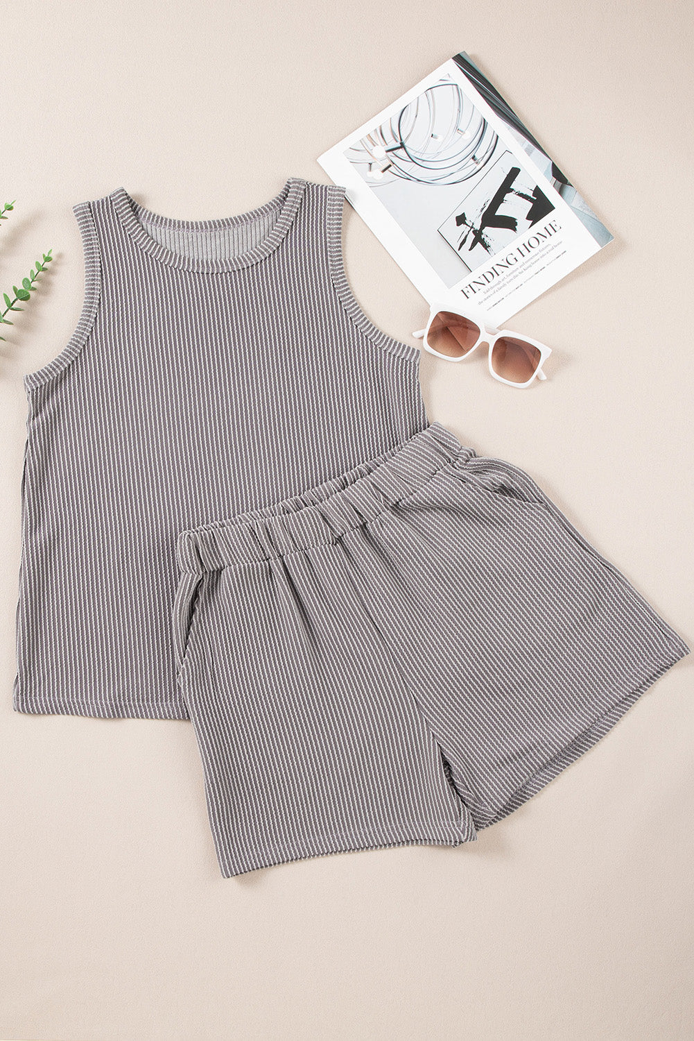 Corded Sleeveless Top And Pocketed Shorts Set | Medium Grey