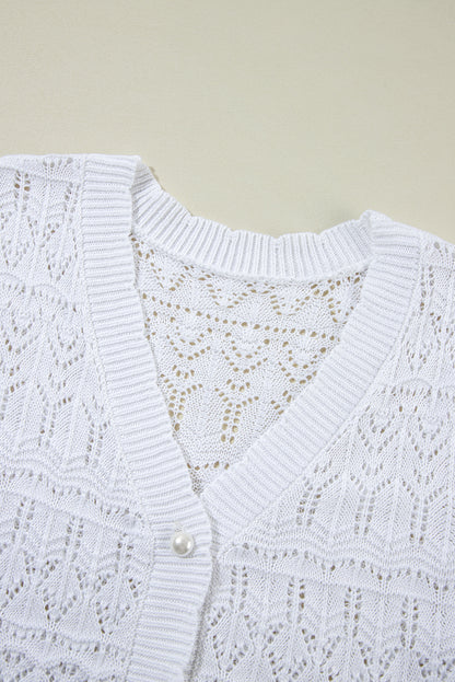 Frenchy Hollow Out Knitted V Neck Cardigan | White