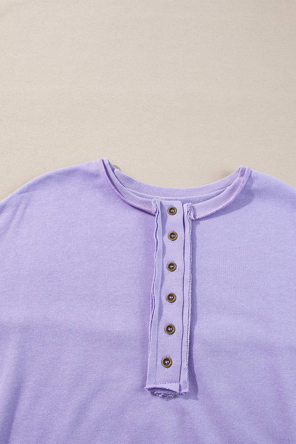 Sequin Patchwork High Low Hem Henley Sweatshirt | Lilac