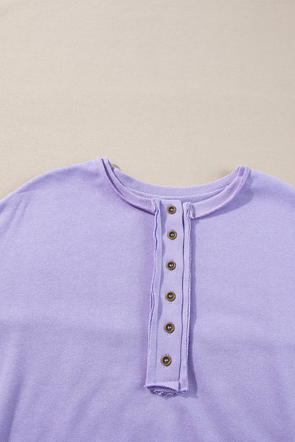 Sequin Patchwork High Low Hem Henley Sweatshirt | Lilac